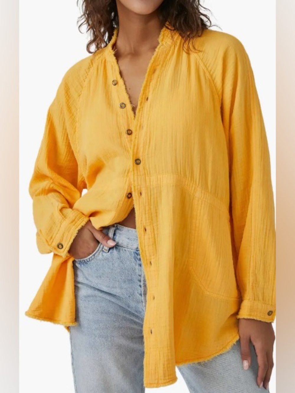 Free People Gauzy Oversized Button Shirt